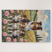 Ruw Collie Rose Weide Kunst Legpuzzel (Horizontaal)