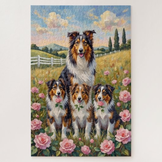 Ruw Collie Rose Weide Kunst Legpuzzel (Verticaal)