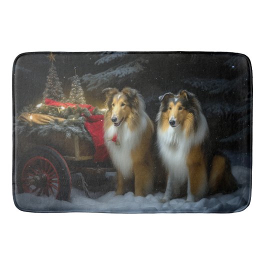 Ruw Collie Snowy Sleigh Kerstmisdecor Badmat (Voorkant)