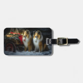 Ruw Collie Snowy Sleigh Kerstmisdecor Bagagelabel (Voorkant horizontaal)