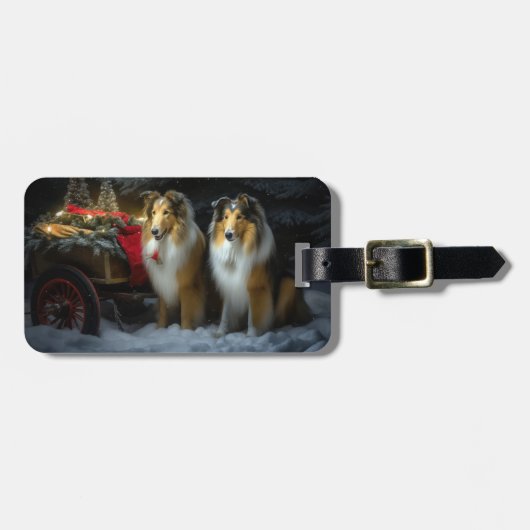 Ruw Collie Snowy Sleigh Kerstmisdecor Bagagelabel (Voorkant horizontaal)