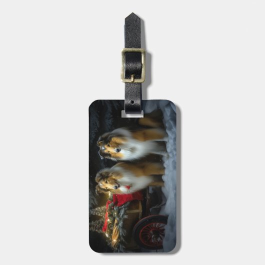 Ruw Collie Snowy Sleigh Kerstmisdecor Bagagelabel (Voorkant verticaal)