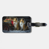 Ruw Collie Snowy Sleigh Kerstmisdecor Bagagelabel (Achterkant horizontaal)