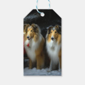 Ruw Collie Snowy Sleigh Kerstmisdecor Cadeaulabel (Voorkant)