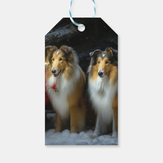 Ruw Collie Snowy Sleigh Kerstmisdecor Cadeaulabel (Achterkant)