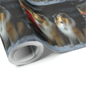 Ruw Collie Snowy Sleigh Kerstmisdecor Cadeaupapier (Rol Hoek)