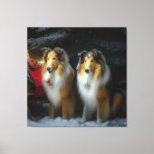Ruw Collie Snowy Sleigh Kerstmisdecor Canvas Afdruk (Voorkant)
