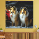 Ruw Collie Snowy Sleigh Kerstmisdecor Canvas Afdruk (Insitu (Woonkamer))
