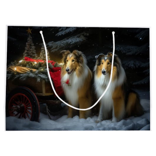 Ruw Collie Snowy Sleigh Kerstmisdecor Groot Cadeauzakje (Achterkant)
