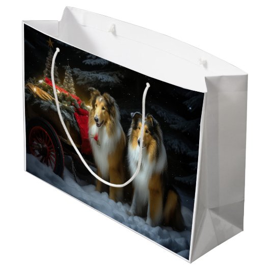 Ruw Collie Snowy Sleigh Kerstmisdecor Groot Cadeauzakje (Achterkant Gekanteld)