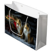 Ruw Collie Snowy Sleigh Kerstmisdecor Groot Cadeauzakje (Voorkant Gekanteld)