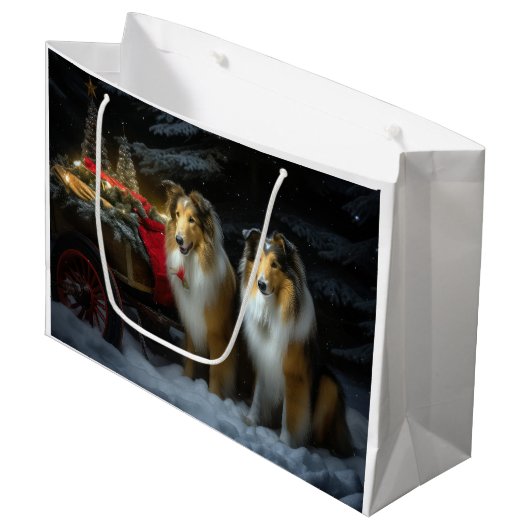 Ruw Collie Snowy Sleigh Kerstmisdecor Groot Cadeauzakje (Voorkant Gekanteld)