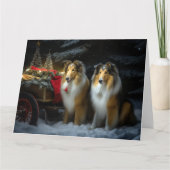 Ruw Collie Snowy Sleigh Kerstmisdecor Kaart (Voorkant)