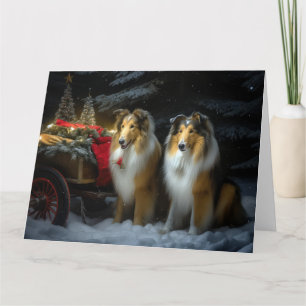 Ruw Collie Snowy Sleigh Kerstmisdecor Kaart