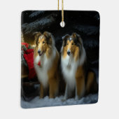 Ruw Collie Snowy Sleigh Kerstmisdecor Keramisch Ornament (Rechts)