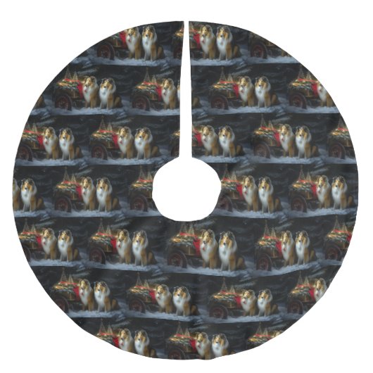 Ruw Collie Snowy Sleigh Kerstmisdecor Kerstboom Rok (Voorkant)