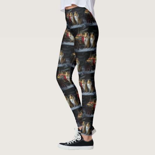Ruw Collie Snowy Sleigh Kerstmisdecor Leggings (Links)