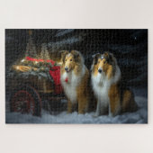 Ruw Collie Snowy Sleigh Kerstmisdecor Legpuzzel (Horizontaal)