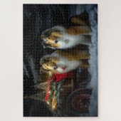 Ruw Collie Snowy Sleigh Kerstmisdecor Legpuzzel (Verticaal)