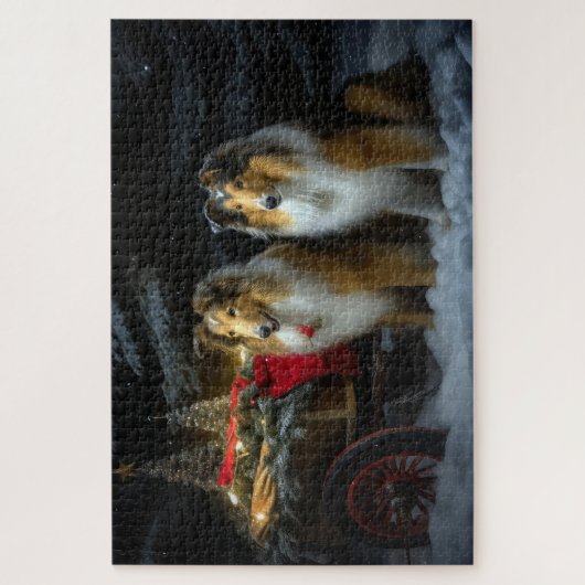 Ruw Collie Snowy Sleigh Kerstmisdecor Legpuzzel (Verticaal)