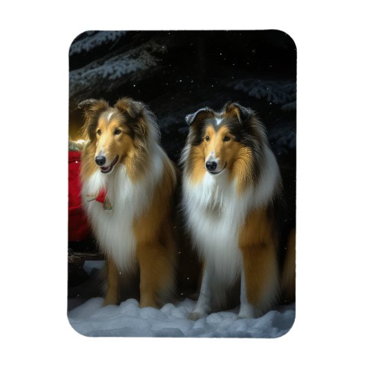 Ruw Collie Snowy Sleigh Kerstmisdecor Magneet (Verticaal)