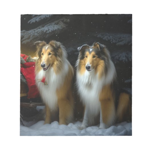 Ruw Collie Snowy Sleigh Kerstmisdecor Notitieblok (Voorkant)
