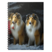 Ruw Collie Snowy Sleigh Kerstmisdecor Notitieboek (Voorkant)