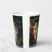 Ruw Collie Snowy Sleigh Kerstmisdecor Papieren Bekers (Rechts)