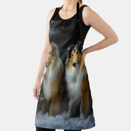 Ruw Collie Snowy Sleigh Kerstmisdecor Schort (Insitu)