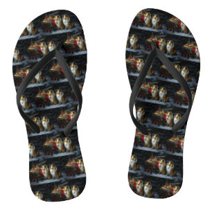 Ruw Collie Snowy Sleigh Kerstmisdecor Teenslippers