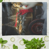 Ruw Collie Snowy Sleigh Kerstmisdecor Theedoek (Gevouwen)