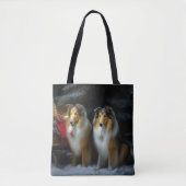 Ruw Collie Snowy Sleigh Kerstmisdecor Tote Bag (Voorkant)