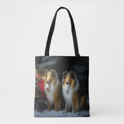 Ruw Collie Snowy Sleigh Kerstmisdecor Tote Bag (Voorkant)