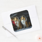 Ruw Collie Snowy Sleigh Kerstmisdecor Vierkante Sticker (Envelop)