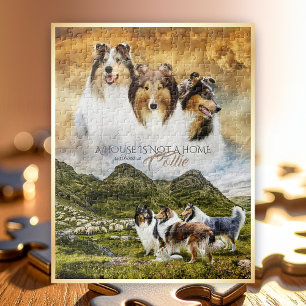 Ruw Collies Portrait & Sheep Herding + Quote - Legpuzzel