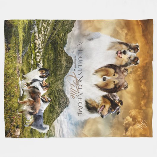 Ruw Collies Portret & Sheepherding - Gepersonalise Fleece Deken (Voorkant (Horizontaal))
