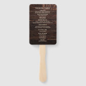 Ruw donkerbruin houten trouwprogramma handwaaier (Achterkant)