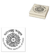 Ruw Elegante Zonnebloem #1 Naam Retouradres Rubberstempel (Gestempeld)