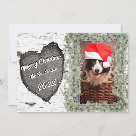 Ruw Espenbast Houten Hart Gezinsfoto Feestdagenkaart (Voorkant)