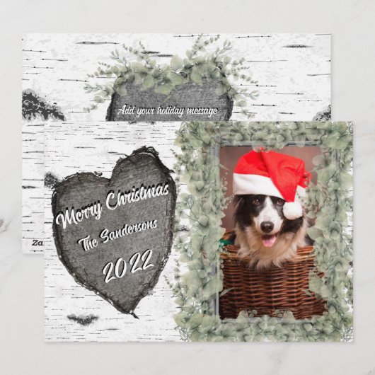 Ruw Espenbast Houten Hart Gezinsfoto  Feestdagenkaart (Voorkant / Achterkant)