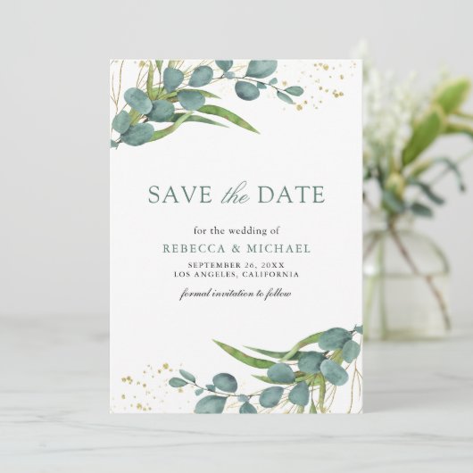 Ruw Eucalyptus Foto Bruiloft Save The Date (Staand voorkant)