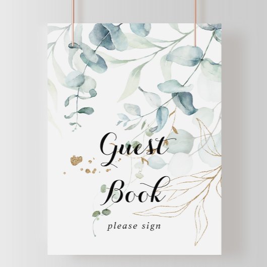Ruw Eucalyptus Goud Calligrafie Gastboek Bord Poster