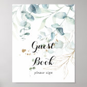 Ruw Eucalyptus Gouden Kalligrafie Gastboek Bord Poster (Voorkant)