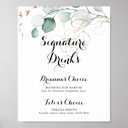 Ruw Eucalyptus Gouden Signature Drankjes Bord Poster (Voorkant)
