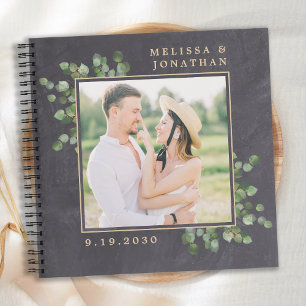 Ruw fotobladgroen gouden trouwgastenboek notitieboek