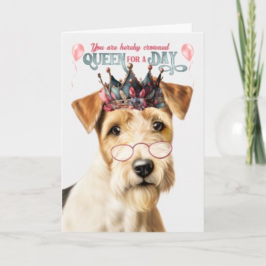 Ruw Fox Terrier Hond Koningin Dag Grappige Verjaar Kaart (Voorkant)