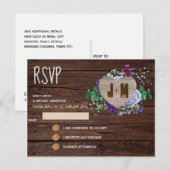 Ruw gegraveerd houten hart monogram bloem herfst uitnodiging briefkaart (Voorkant / Achterkant)