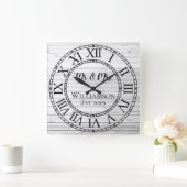 Ruw Gepersonaliseerd Grijs Hout Op Maat Vierkante Klok (Huis)