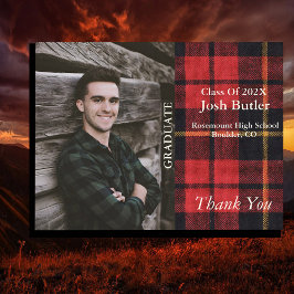 Ruw geruit afstudeerbericht en bedankje briefkaart