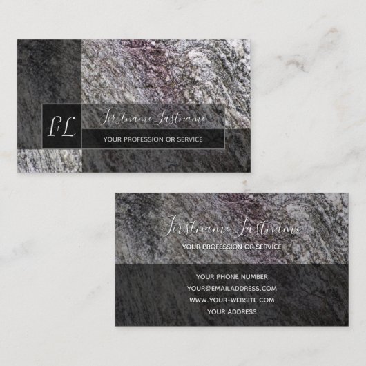 Ruw grijs marmer van rotsmarmer monogram b visitekaartje (Voorkant / Achterkant)